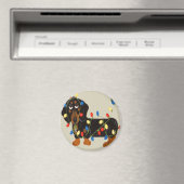 Dachshund met kerstlampjes Blk/tan Magneet (Insitu (Vaatwasser))