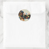 Dachshund met kerstlampjes Blk/tan Ronde Sticker (Tas)