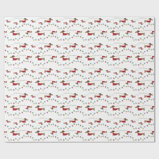 Dachshund met kerstlampjes, omslagpapier cadeaupapier (Vlak)