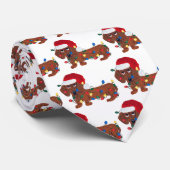 Dachshund met kerstlampjes (rood) stropdas (Opgerold)