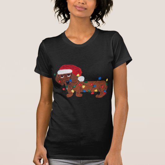Dachshund met kerstlampjes (rood) t-shirt (Voorkant)