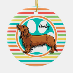 Dachshund met lange vleugels; Heldere regenboogstr Keramisch Ornament