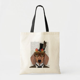 Dachshund met opening bovenaan en bovenleer tote bag