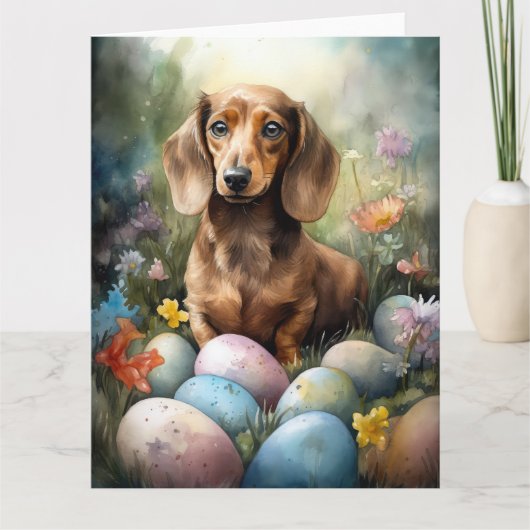 Dachshund met paaseieren kaart (Voorkant)