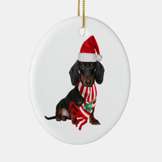 Dachshund met Petten kerst Keramisch Ornament (Rechts)