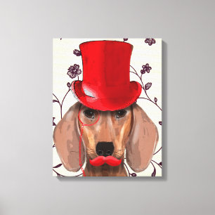 Dachshund met Red Top Hat Canvas Afdruk