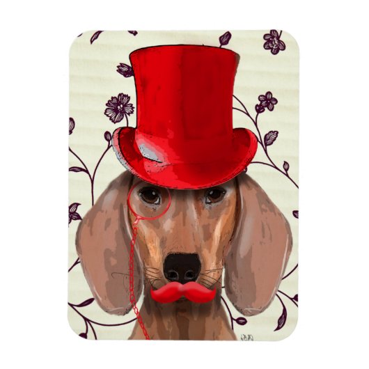 Dachshund met Red Top Hat Magneet (Verticaal)