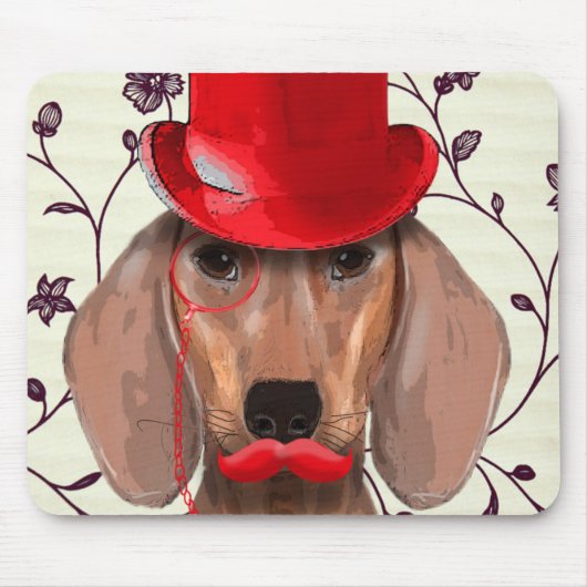 Dachshund met Red Top Hat Muismat (Voorkant)
