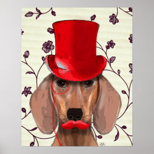Dachshund met Red Top Hat Poster