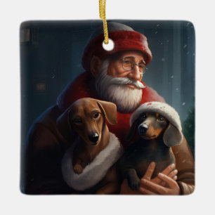 Dachshund met sinterklaas feestelijke kerst keramisch ornament