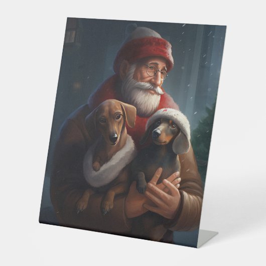 Dachshund met sinterklaas feestelijke kerst reclamebord met voetstuk (Voorkant)