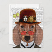 Dachshund met Steampunk Bowler Pet Briefkaart (Voorkant / Achterkant)