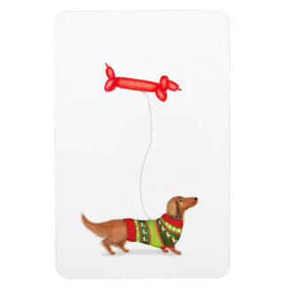 Dachshund met worsthond ballon Kerstmagneet Magneet