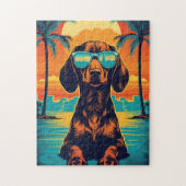 Dachshund met zonnebril op een tropisch strand legpuzzel (Verticaal)