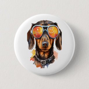 Dachshund met zonnebril ronde button 5,7 cm