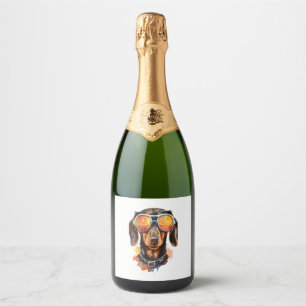 Dachshund met zonnebril sparkling wijnetiket