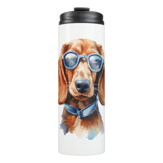 Dachshund met zonnebril thermosbeker (Voorkant)
