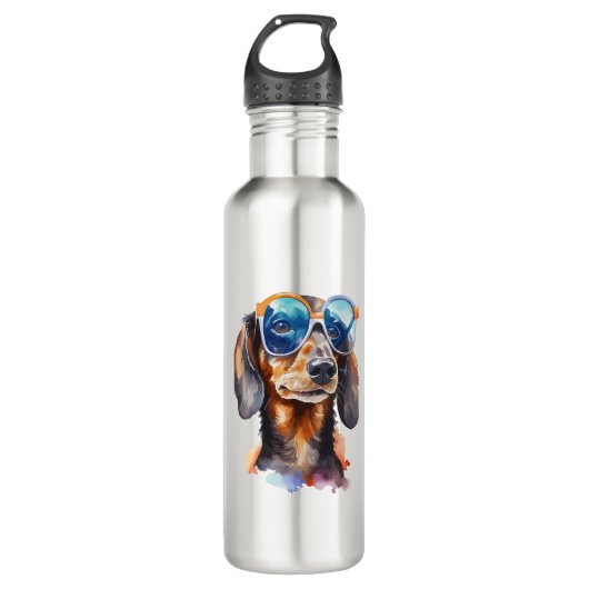 Dachshund met zonnebril waterfles (Voorkant)
