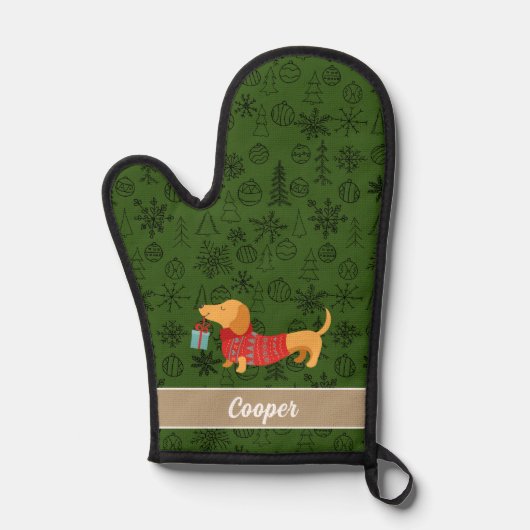 Dachshund mignon motif de Noël vert (Recto)