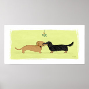 Dachshund Mistletoe Kiss - Wiener Dog Kerstmis Poster