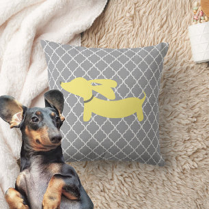 Dachshund Moderne Coussin gris-jaune