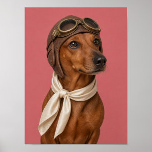 Dachshund Muur Kunst — Vintage Aviator Piloot Huis Poster