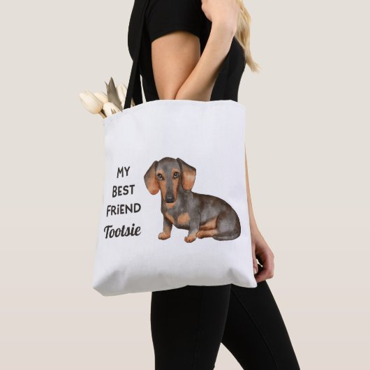 Dachshund My Best Friend Custom Name Canvas tas (Dichtbij)
