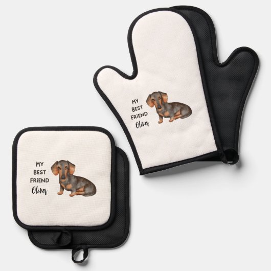 Dachshund My Best Friend Custom Pet Name Ovenwant & Pannenlap Set (Voorkant / Achterkant)