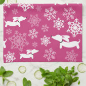Dachshund Noël Snowflakes Magenta Dish Serviette (Plié)