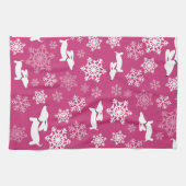 Dachshund Noël Snowflakes Magenta Dish Serviette (Horizontal)