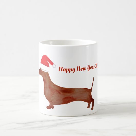 Dachshund Nouvel An Mug Personnalisé (Centre)