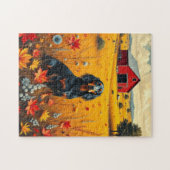 dachshund on the farm in autumn legpuzzel (Horizontaal)