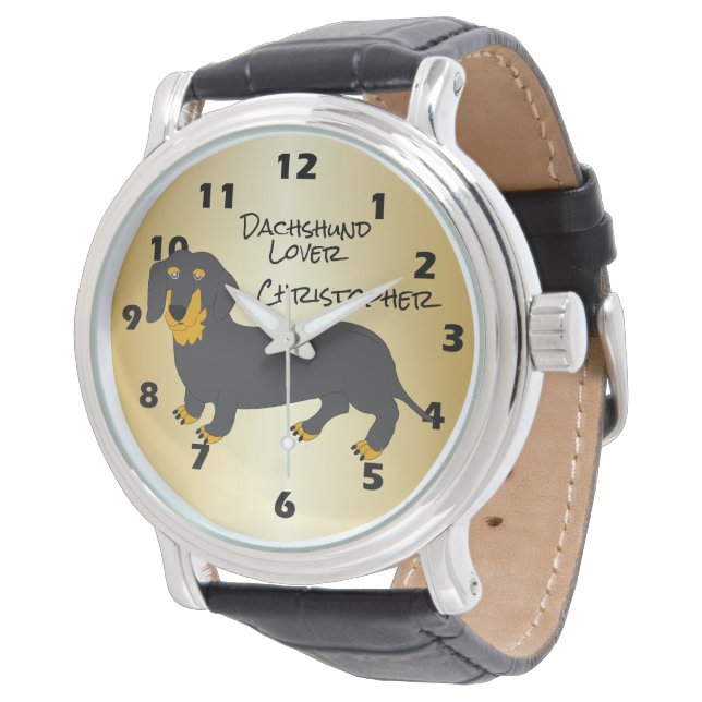 Dachshund ontwerp gepersonaliseerd horloge (Gekanteld)