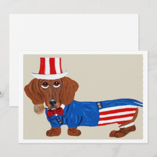 Dachshund Oom Sam Uitnodiging (Voorkant / Achterkant)
