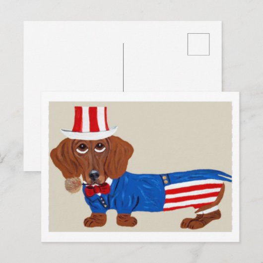 Dachshund Oom Sam Uitnodiging (Voorkant / Achterkant)
