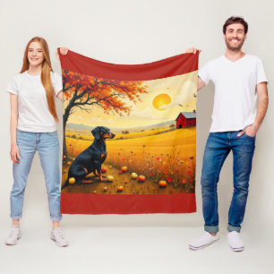 Dachshund op de boerderij bij zonsondergang fleece deken