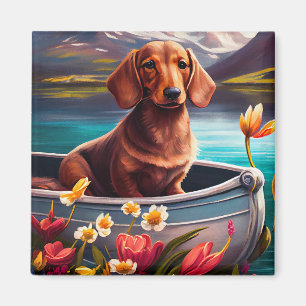 Dachshund op een peddel: een landschappelijk avont magneet