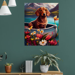 Dachshund op een peddel: een landschappelijk avont poster