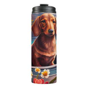Dachshund op een peddel: een landschappelijk avont thermosbeker