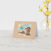 Dachshund op het strand Blank Wenskaart Kaart (Gele Bloem)
