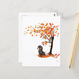 Dachshund Owl and Herfst Tree Dachshund Lover Autu Briefkaart