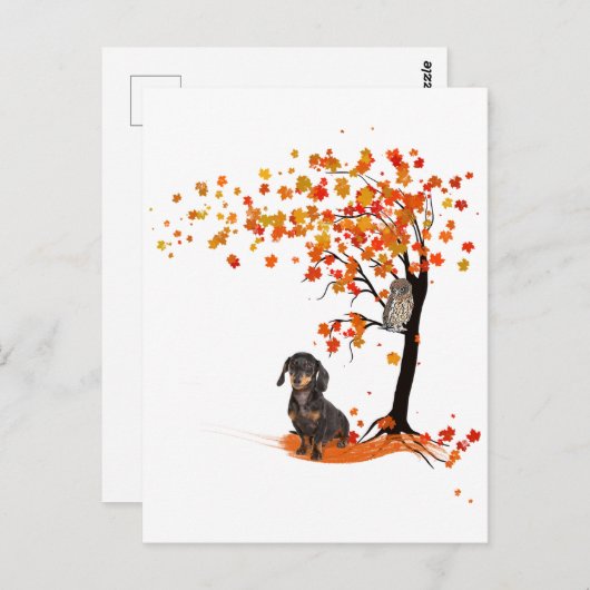 Dachshund Owl and Herfst Tree Dachshund Lover Autu Briefkaart (Voorkant / Achterkant)