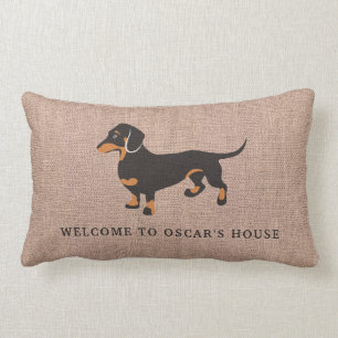 Dachshund Owns House Funny Burlap Kussen