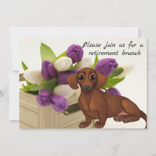 Dachshund Paarse Tulips Retirement Uitnodiging