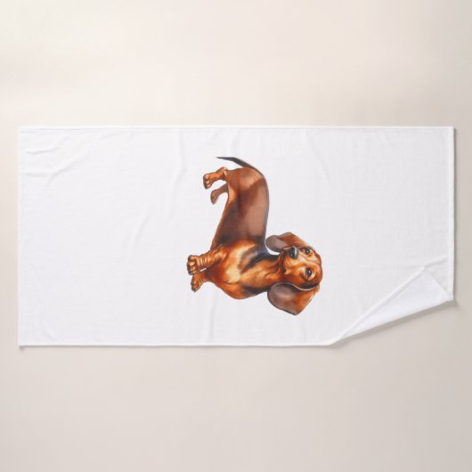 Dachshund Painting - Weiner Dog Waterverf Paintin Badhanddoek (Badhanddoek)