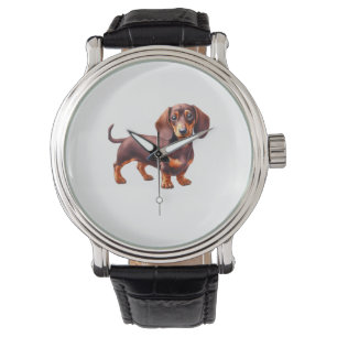 Dachshund Painting - Weiner Dog Waterverf Paintin Horloge