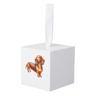 Dachshund Painting - Weiner Dog Waterverf Paintin Kubus Ornament