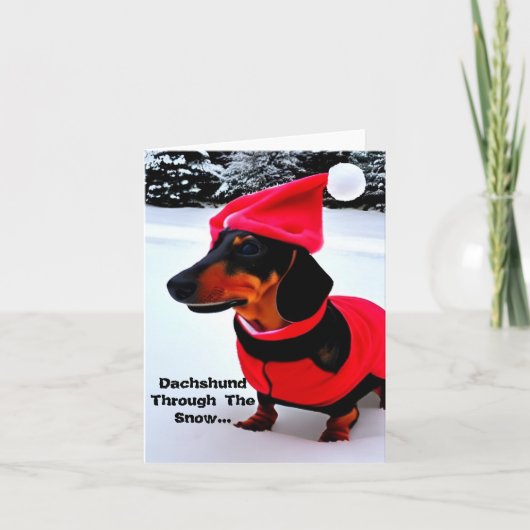 Dachshund Par La Neige. Carte de Noël (Devant)