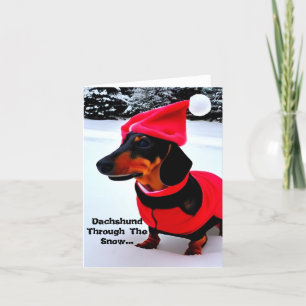 Dachshund Par La Neige. Carte de Noël