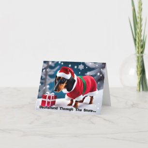 Dachshund Par La Neige... Carte de Noël